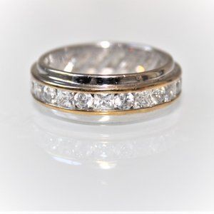 PAJ SIGNED 2-TONE STERLING SILVER CZ BAND RING